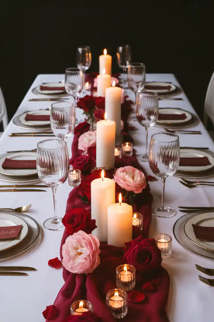 Symmetrical valentine table decor ideas with balanced and elegant styling