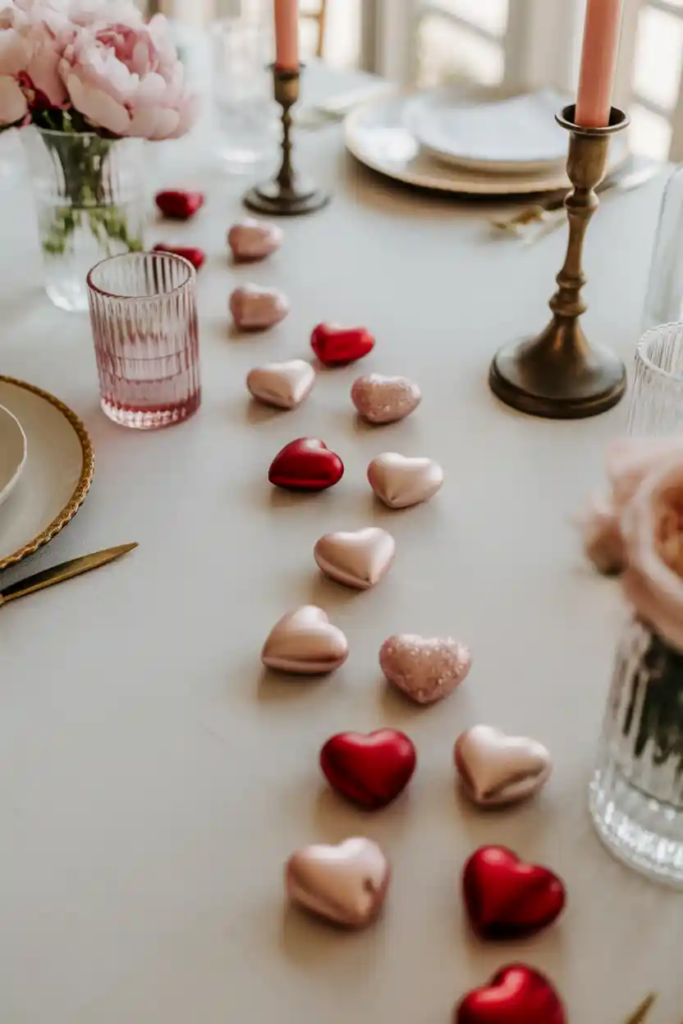 Heart accent valentine table decor ideas with subtle romantic details