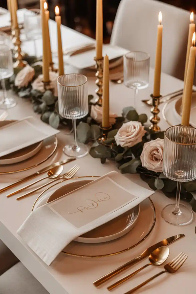 Metallic accent valentine table decor ideas with gold details