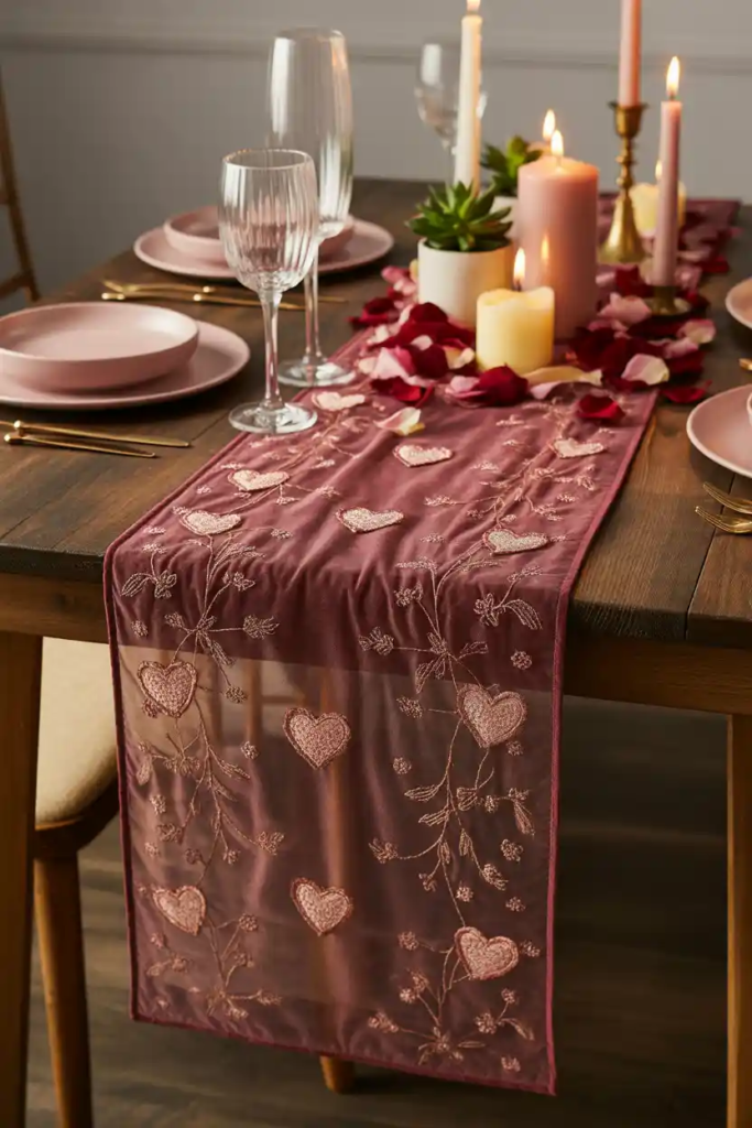 Place setting valentine table decor ideas with chargers and folded napkins